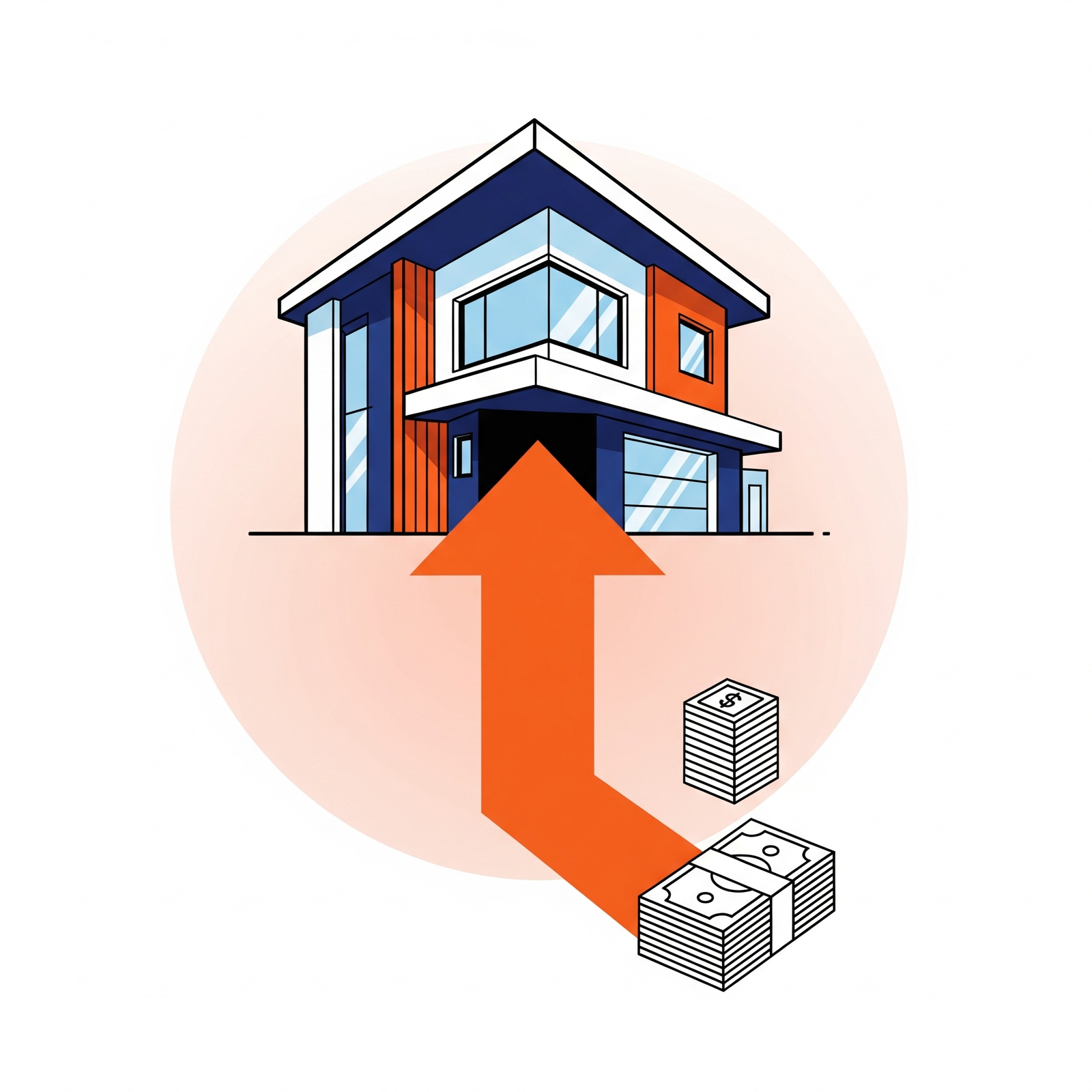 Illustration of a house with an arrow pointing to its equity as a source of funds