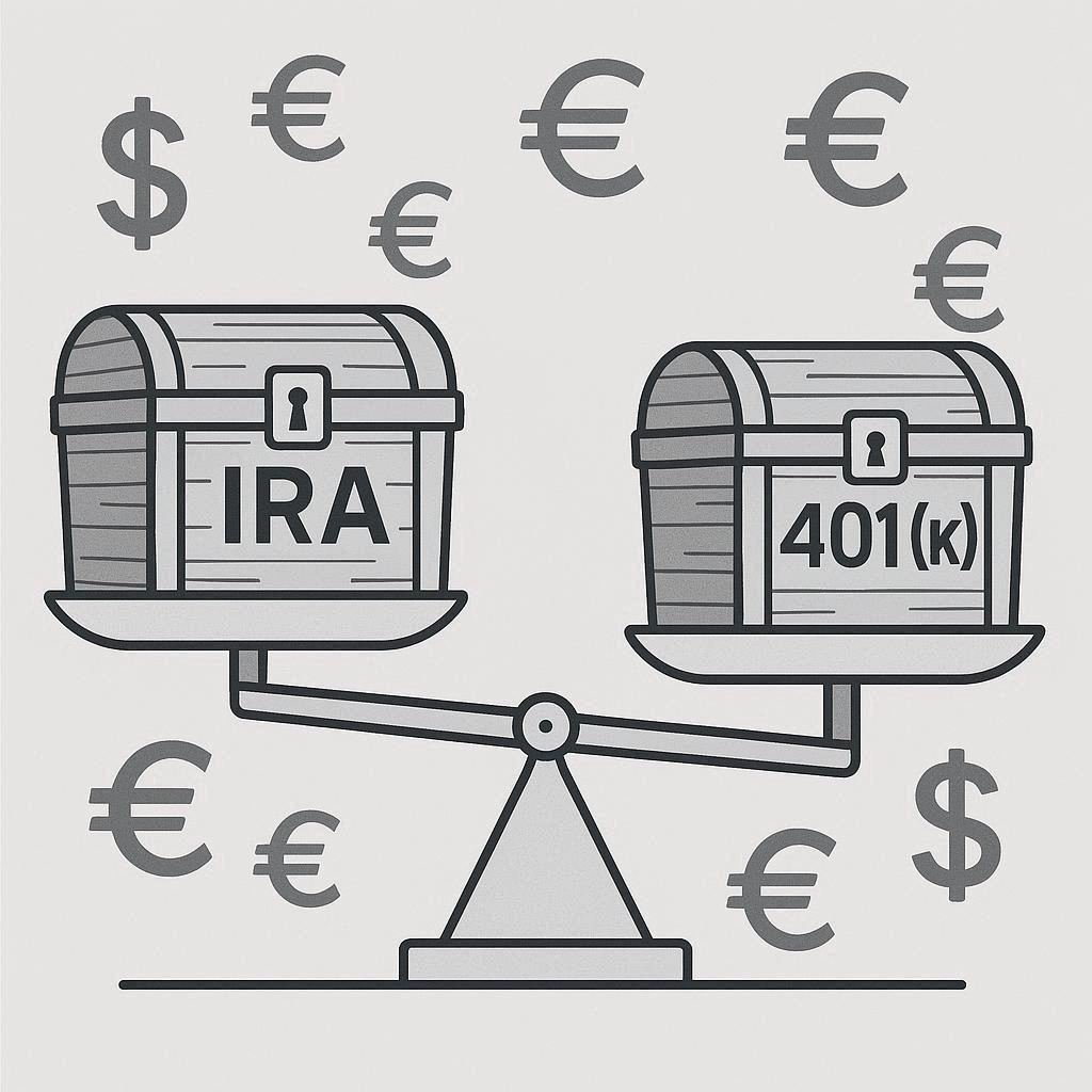 A person weighing IRA vs 401(k) on a scale